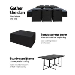 11 Piece Outdoor Wicker Dining Set Black Patio Table and Chairs with Cushions