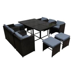 11 Piece Outdoor Wicker Dining Set Black Patio Table and Chairs with Cushions