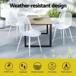 4PCS Outdoor Dining Chairs PP Lounge Patio Garden Furniture White Modern Stackable Durable Chair Set