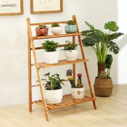 3 Tier Foldable Bamboo Plant Stand Planter Organizer Plants Display Shelf for Indoor Outdoor