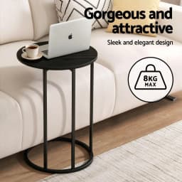 C Shaped End Table Set of 2 Round Black Coffee Side Tables for Living Room Bedroom Sofa Snack Laptop Use