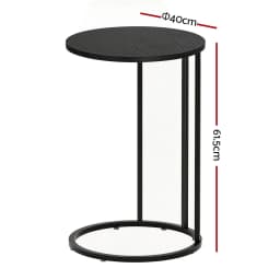 C Shaped End Table Set of 2 Round Black Coffee Side Tables for Living Room Bedroom Sofa Snack Laptop Use