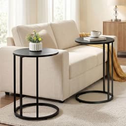 C Shaped End Table Set of 2 Round Black Coffee Side Tables for Living Room Bedroom Sofa Snack Laptop Use