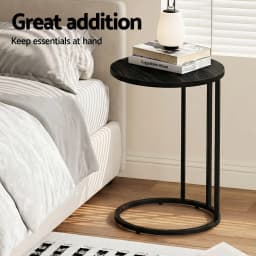 C Shaped End Table Set of 2 Round Black Coffee Side Tables for Living Room Bedroom Sofa Snack Laptop Use