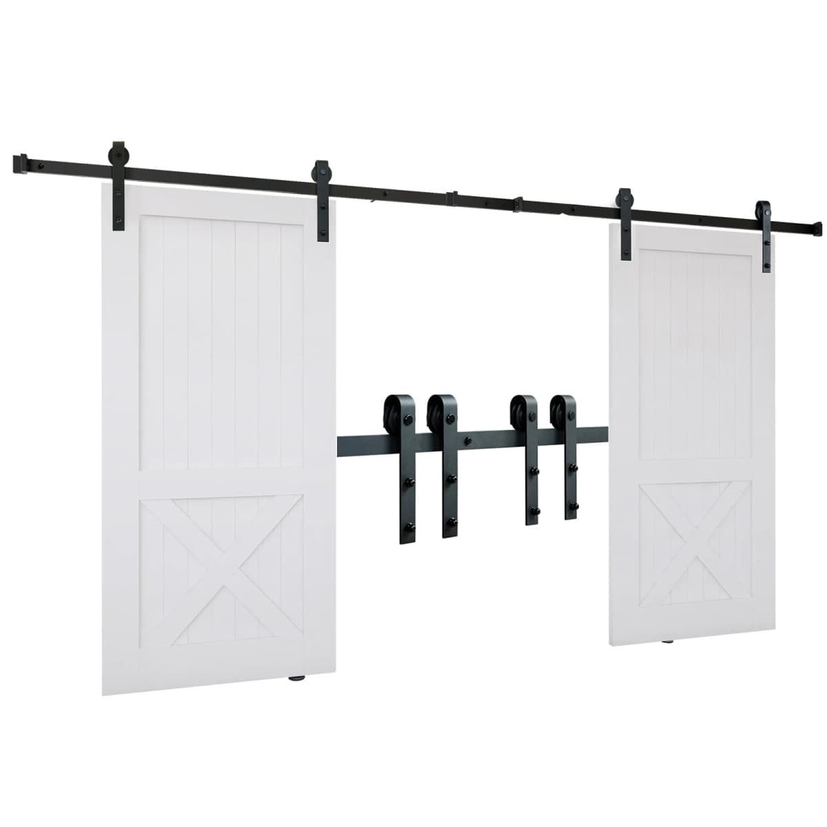 SucceBuy 8/10FT Sliding Barn Door Hardware Kit 330 LBS Heavy Duty Barn Door Track Kit for Double Doors with Smooth Silent Pulley