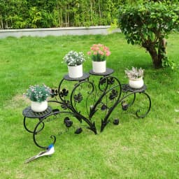 Rustproof Metal Plant Stand 4 Potted Flower Display Rack Shelf for Garden Balcony Office White and Black
