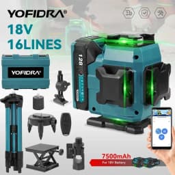 YOFIDRA 16 Lines 4D Laser Level Self-leveling Ultra Powerful Green Beam 360 Horizontal Vertical For Makita 18V Battery Pin