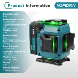 YOFIDRA 16 Lines 4D Laser Level Self-leveling Ultra Powerful Green Beam 360 Horizontal Vertical For Makita 18V Battery Pin