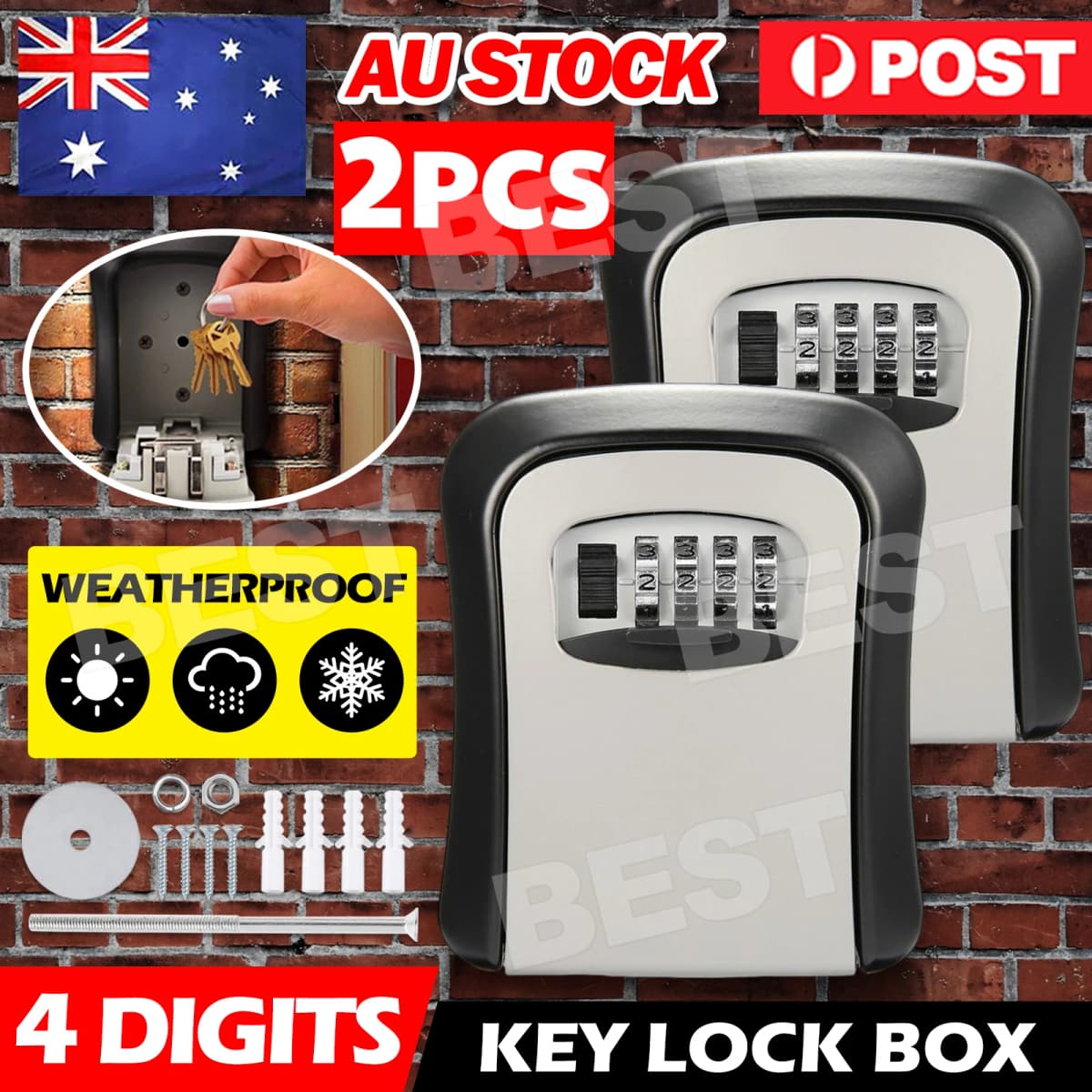 2x Wall Mounted Combination Lock Key Safe Storage Box Security Home Outdoor Grey