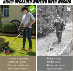 Electric Weed Wacker Battery Powered,( ordless Weed Trimmer with 21V Battery Operated Charger Wheels 26 Blades, No-String Brush