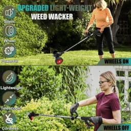 Electric Weed Wacker Battery Powered,( ordless Weed Trimmer with 21V Battery Operated Charger Wheels 26 Blades, No-String Brush