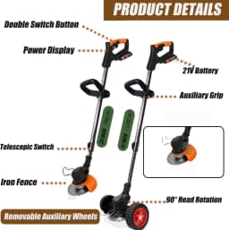 Electric Weed Wacker Battery Powered,( ordless Weed Trimmer with 21V Battery Operated Charger Wheels 26 Blades, No-String Brush