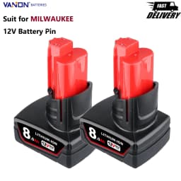 VANON M12 Battery 12V 8.0Ah Rechargeable Battery Pin with Light For Milwaukee M-12 Tool 48-11-2402 48-11-2411 48-11-2401