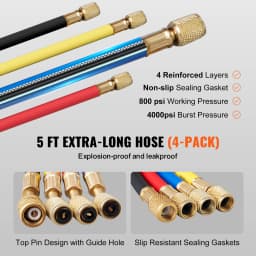 SucceBuy 4 Way AC Gauge-AC Manifold Gauge Set 5ft Hoses for R134A/R22/R12/R410A Work on Car Auto Freon Charging and Evacuation