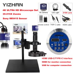 Yizhan 4K Digital Electronic Microscope HDMI USB-C IMX415 1/2.8" Sensor UHD Microscope 150X 215X C-Mount Lens For PCB Soldering
