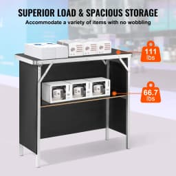 SucceBuy Folding Portable Bar Table Tradeshow Podium Table for Party Picnic Exhibition Include Storage Shelf Carrying Case Skirt