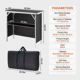 SucceBuy Folding Portable Bar Table Tradeshow Podium Table for Party Picnic Exhibition Include Storage Shelf Carrying Case Skirt