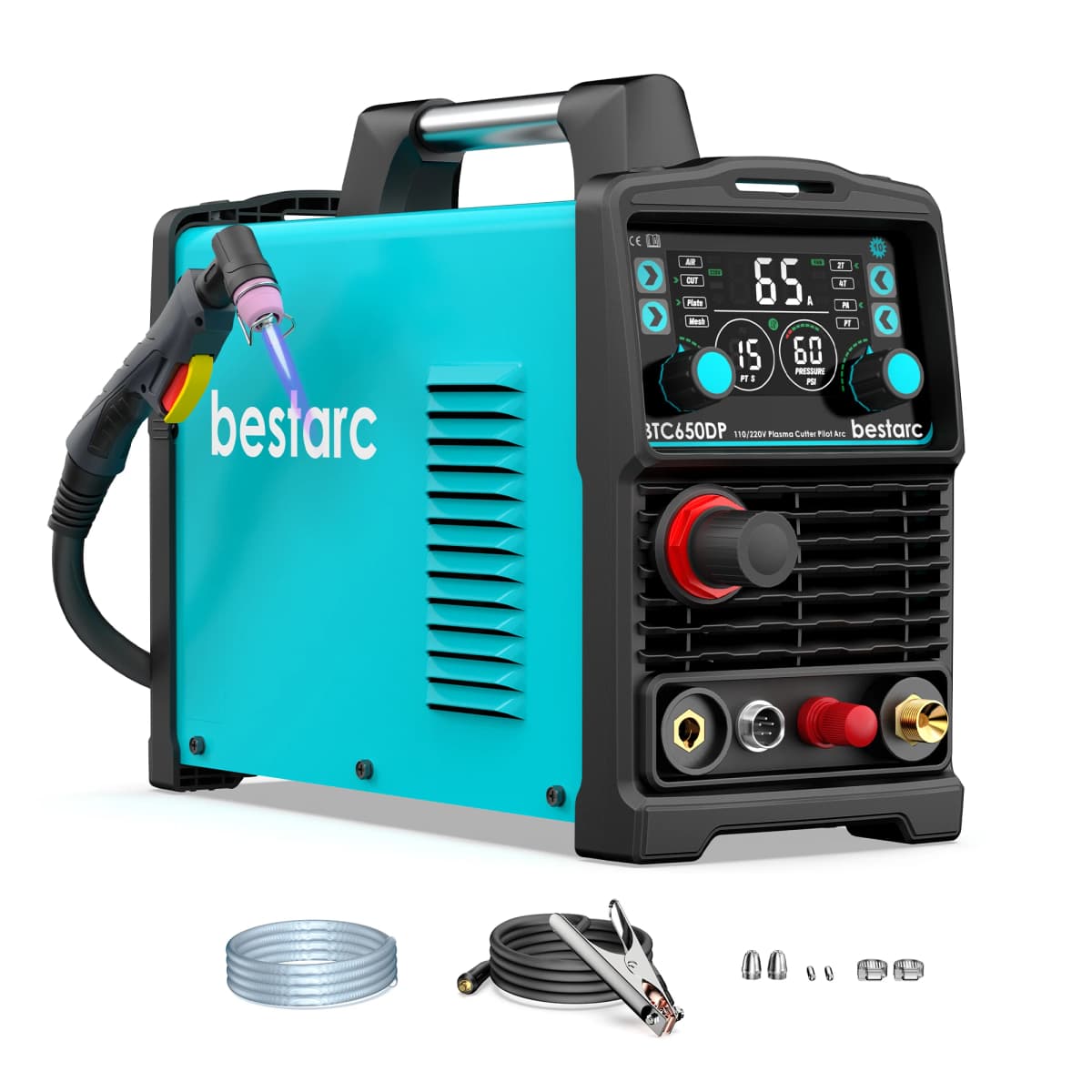 Pilot Arc Plasma Cutter 65A IGBT Inverter Sensor Technology 3/4 Inch Max Cut Post Flow 2T/4T & Air Sensor Technology 220V