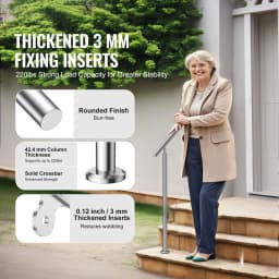 SucceBuy Handrail for Outdoor Transitional Stainless Steel Railings with Installation Kit Double-column Staircase for Deck Porch