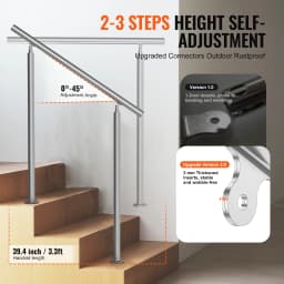 SucceBuy Handrail for Outdoor Transitional Stainless Steel Railings with Installation Kit Double-column Staircase for Deck Porch