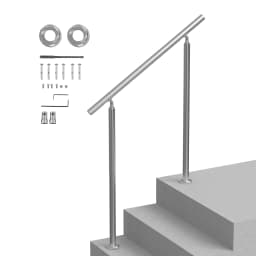 SucceBuy Handrail for Outdoor Transitional Stainless Steel Railings with Installation Kit Double-column Staircase for Deck Porch