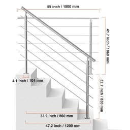 SucceBuy Handrail for Outdoor Transitional Stainless Steel Railings with Installation Kit Double-column Staircase for Deck Porch