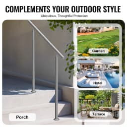 SucceBuy Handrail for Outdoor Transitional Stainless Steel Railings with Installation Kit Double-column Staircase for Deck Porch
