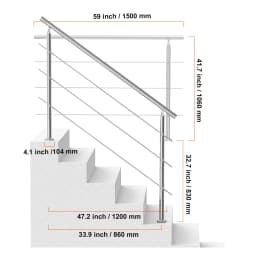 SucceBuy Handrail for Outdoor Transitional Stainless Steel Railings with Installation Kit Double-column Staircase for Deck Porch