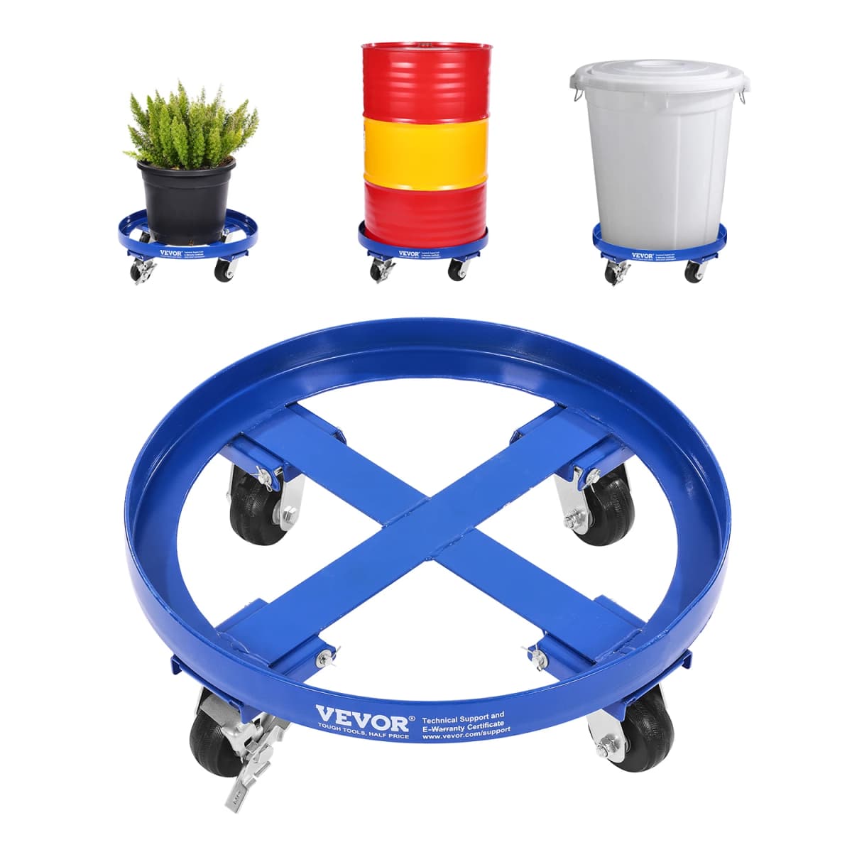 SucceBuy 2000lbs Drum Dolly 55 Gal Barrel Mobile Base with Cross Braces & 4 Swivel Wheels Hand Truck for Warehouse Drum Handling