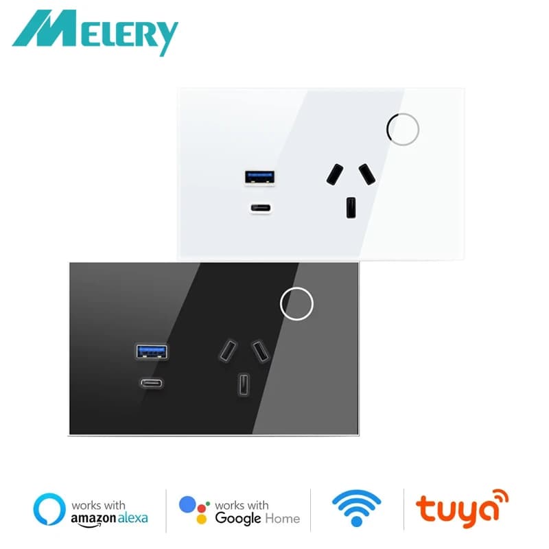 Melery WIFI Smart Tuya Wall Socket Australia Plug USB TYPE-C PD 30W Argentina Outlet Power Touch Remote by Alexa Google Home