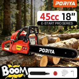 PORIYA 45cc Petrol Chainsaw Commercial 18" Bar Chain Saw E-Start Tree Pruning