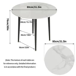 Simple Round Dining Table Glossy High End Real Stone Top with Black Metal Legs