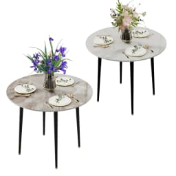 Simple Round Dining Table Glossy High End Real Stone Top with Black Metal Legs