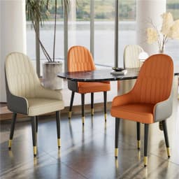 Set of 2 Pro Leather Solid Back Dining Chairs Strong Metal Legs Easy to assemble