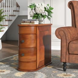 Tribesigns Wood End Table, 2-Drawer Narrow Side Table Slim Chair Solid Side Table, No Assembly Required, Finished Back