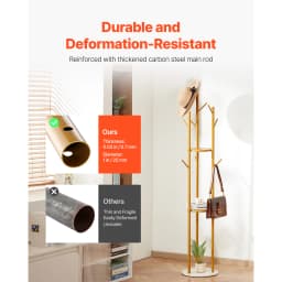 SucceBuy Coat Rack, Freestanding Coat Rack Stand with Quartz Stone Base & 9 Hooks for Bedroom Modern Clothes Hanger for Coat Hat
