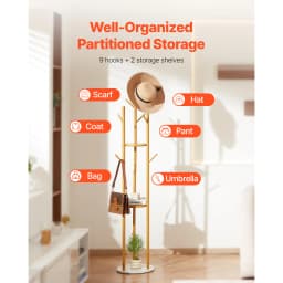 SucceBuy Coat Rack, Freestanding Coat Rack Stand with Quartz Stone Base & 9 Hooks for Bedroom Modern Clothes Hanger for Coat Hat