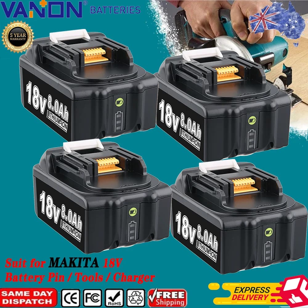 1/2/4Pcs 8.0Ah BL1860B Replace for Makita 18V BL1850B BL1830 BL1815 BL1890 Li-on Battery Pin Compatible with Cordless Power Tool