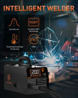 HZXVOGEN HVM200 MIG Welder with Flux Core Gasless IGBT Inverter Welding Machine Lift TIG MMA Stick 220V VRD Intelligent Welder