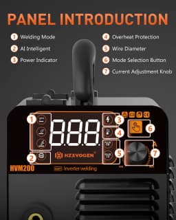 HZXVOGEN HVM200 MIG Welder with Flux Core Gasless IGBT Inverter Welding Machine Lift TIG MMA Stick 220V VRD Intelligent Welder