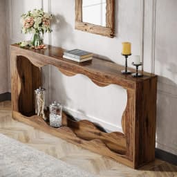 Tribesigns Farmhouse Console Table, 63-Inch Scalloped Console Station, Behind Couch Narrow Sofa Table, Wavy Long Hallway Stand