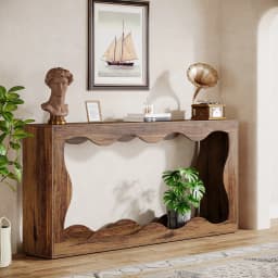 Tribesigns Farmhouse Console Table, 63-Inch Scalloped Console Station, Behind Couch Narrow Sofa Table, Wavy Long Hallway Stand
