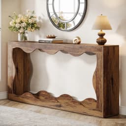 Tribesigns Farmhouse Console Table, 63-Inch Scalloped Console Station, Behind Couch Narrow Sofa Table, Wavy Long Hallway Stand