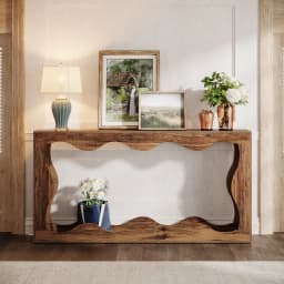 Tribesigns Farmhouse Console Table, 63-Inch Scalloped Console Station, Behind Couch Narrow Sofa Table, Wavy Long Hallway Stand