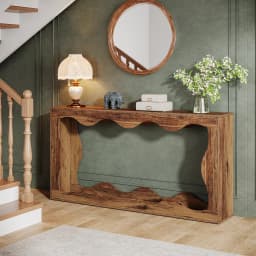 Tribesigns Farmhouse Console Table, 63-Inch Scalloped Console Station, Behind Couch Narrow Sofa Table, Wavy Long Hallway Stand