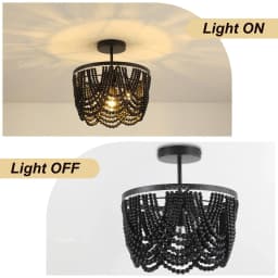 Black Wooden Beads Ceiling Chandelier Small 3 Lights Boho Semi Flush Mount Ceiling Chandelier For Dinning Room Bedroom Hallway