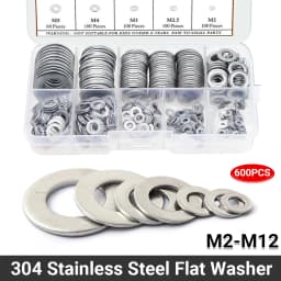 600pcs 304 Stainless Steel Flat Washer Washers Assortment Set Value Kit M2 - M12