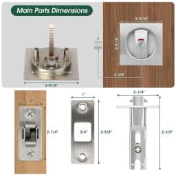 Pocket Door Lock With Indicator Light, Silver Privacy Square Pocket Latch, Barn Door Lock Pocket Door Hardware