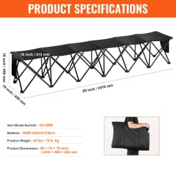 SucceBuy 8 Seat Foldable Sideline Bench Outdoor Camping Bench Chair with Bag & Backrest Team Sport Sideline Bench