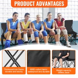 SucceBuy 8 Seat Foldable Sideline Bench Outdoor Camping Bench Chair with Bag & Backrest Team Sport Sideline Bench